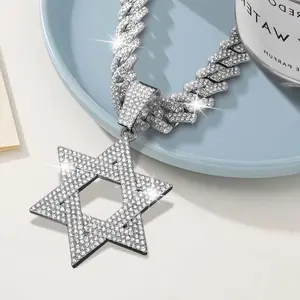 Creative Six-Pointed Star Necklace for Men, Shiny Fashionable Accessories, Gift for Women Gift Idea Bling Birthday Present  Mens Womens Cross Chain Design Diamond Cut Chain