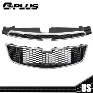 Front Bumper Upper & Lower Grille Set, 2pcs, Compatible with 2011-2014 Chevy Cruze, Car Exterior Chrome Trim Accessory