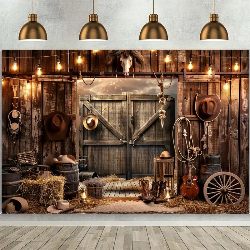 Large Size Western Cowboy Decorative Backdrop Banners - Rustic Wild West Rodeo Multi-Use Home & Party Supplies, Unisex Photo Booth Decor, No Electricity Needed, Home Supplies