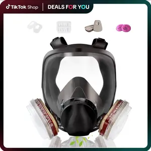 6800 Full Face Respirator with 6001 & 2097 Filters Ideal for Chemicals Spray Paint Epoxy Work Reusable Washable Components for Professional Safety - Green Hardhat Goggles