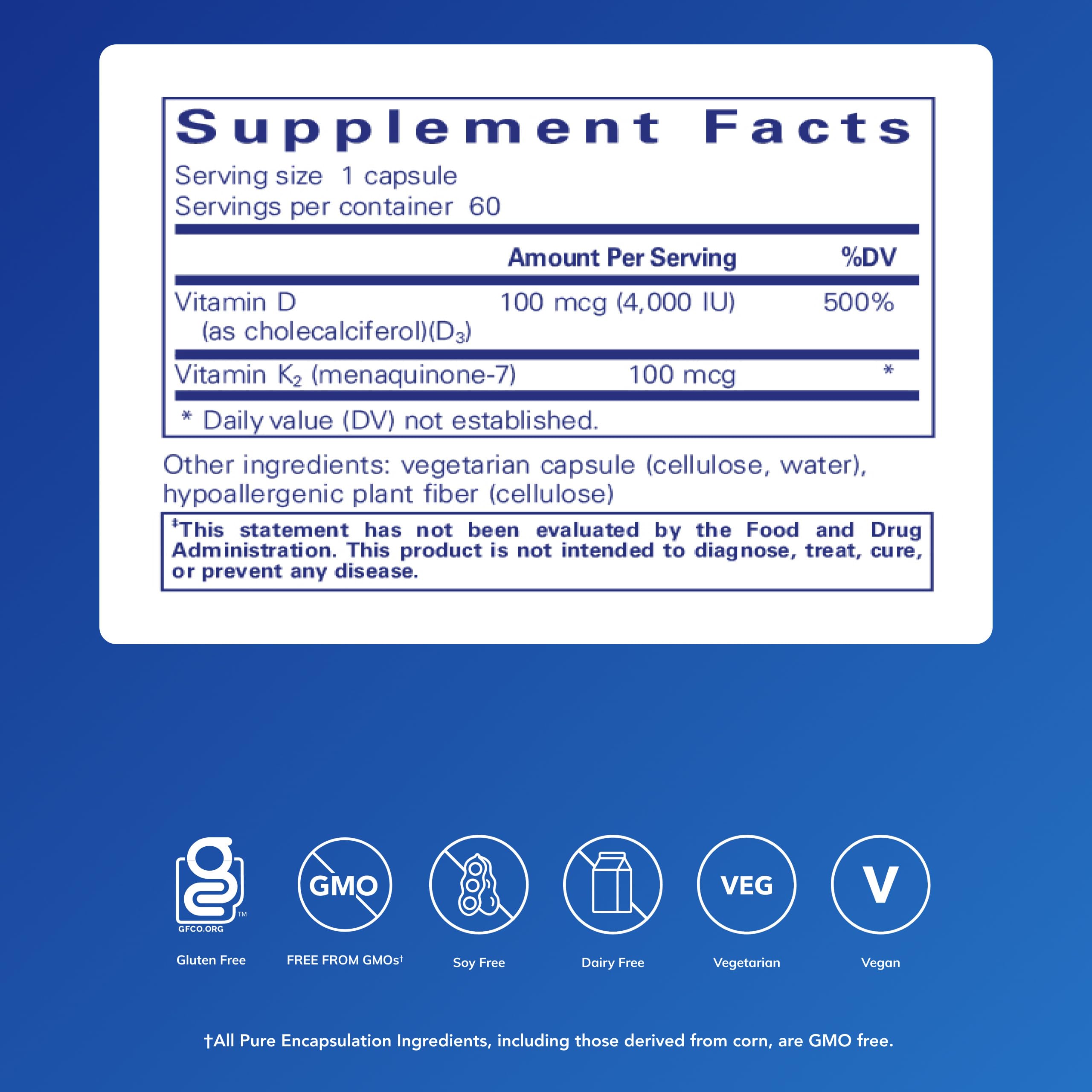 Pure Encapsulations Vitamin D3 & K2 – 60 Capsules | Supports bone strength & vascular health Immune & Heart Support