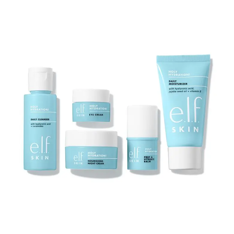 e.l.f. Jet Set Hydration Skincare Set, TSA Friendly, 5 Piece Routine w/ Hydrating Cleanser, Face Balm, Eye Cream, Moisturizer & Nourishing Night Cream