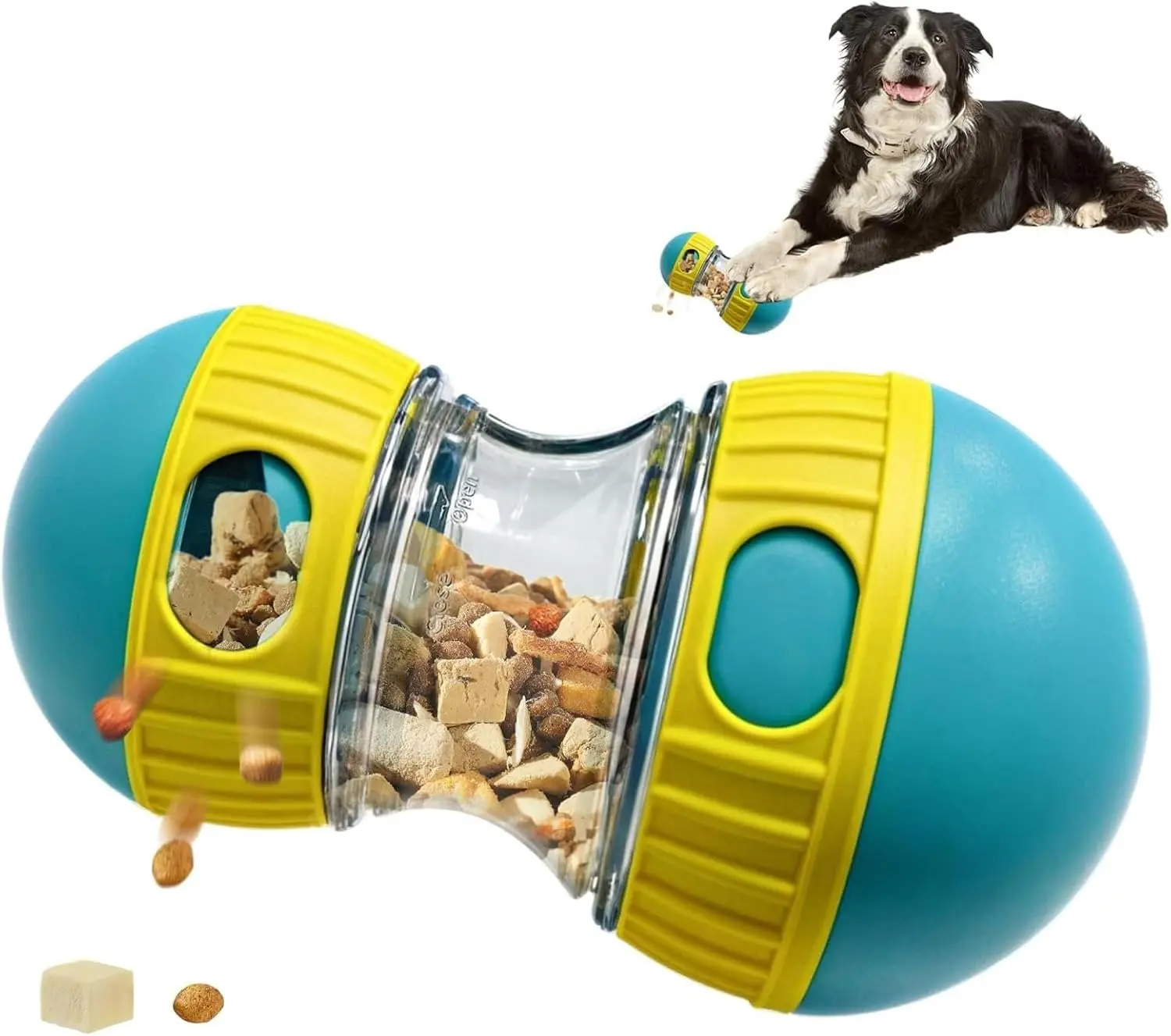 Interactive Dog Treat Dispensing Toy, Adjustable Puzzle Feeder Ball for Slow Feeding & Mental Stimulation, Rolling Enrichment Toy to Keep Dogs Busy Indoors (Blue)