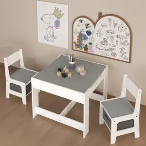 Kids Table and Chair Set, 3 in 1 Wooden Activity Table with Storage Drawer for Toddlers Drawing, Reading, Crafts, 2 in 1 Detachable Tabletop Table Set for Nursery, Playroom    RR