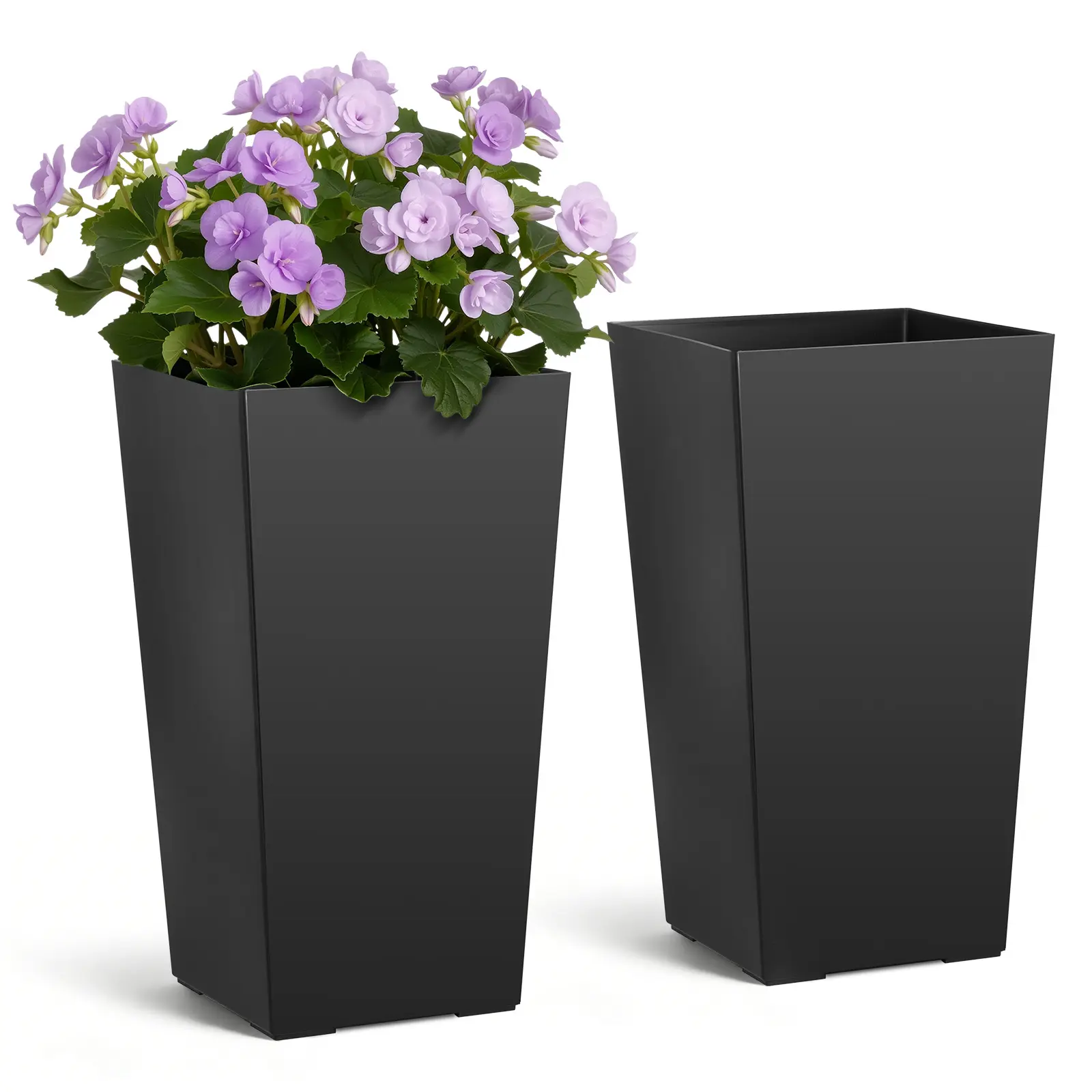 VEVOR 22-Inch Tall Tapered Traditional Large Plastic Garden Planters (Set of 2) with Casters, Inner Pot, Drains & Drainage System, Easy to Move Modern All-Seasons Outdoor Decor for Front Porch Patio, Father's Day Container Gardening Gift, Large Flower Pot