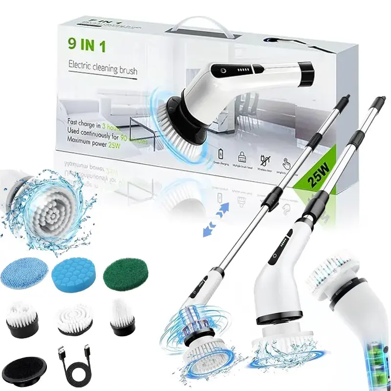 2026 Upgraded Spin Scrubber Brush， Battery with Extra-Long Runtime, IP65 Waterproof Power  with 9 Brush Heads, 2 Speeds Adjustable Long Handle for Bathroom, Floor, Shower, Upgraded Spin Scrubber Brush for Mother’s Day Gift SummerVibes  electric bathtub ho