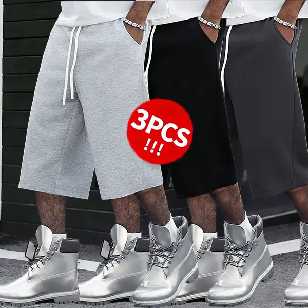 3-Pack Men’s Three-Quarter Athletic Shorts – Summer Loose Straight Fit, Drawstring Waist, Casual Sweatpants Style, Trendy and Versatile