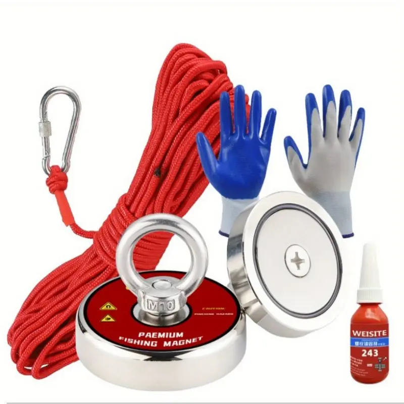 48mm magnetic fishing tool set, comes with red rope, gloves and glue, super strong fishing magnet, perfect for use in rivers, Fishing Magnet Kit