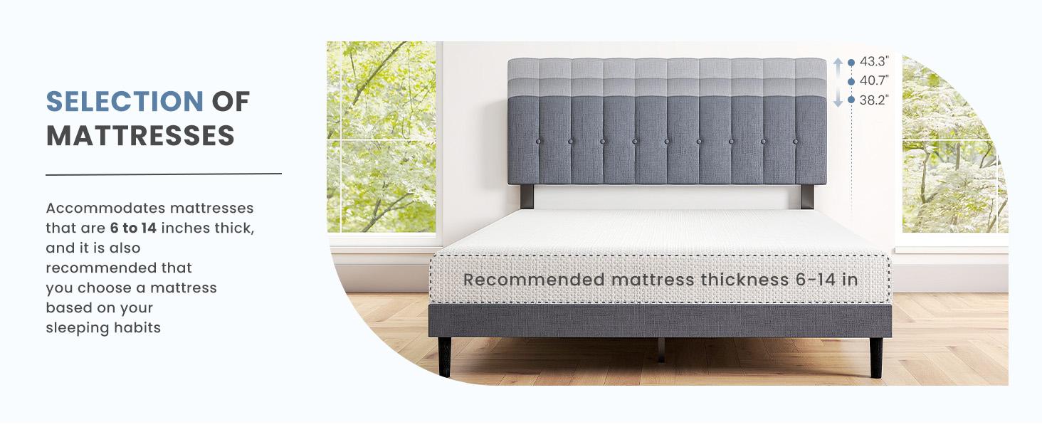 Full Size Platform Bed - Fabric Upholstered Sturdy Wood Slats No Box Spring Needed Modern Design with Upholstery