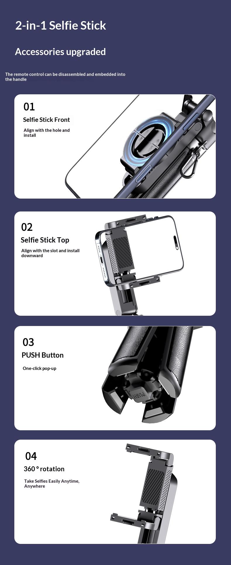 2026 Upgraded extend to 20.5 inches New 4-in-1 Multifunctional Magnetic & clamping Selfie Stick, 360 Rotating Angle, Mini Size, Foldable Storage, Phone Holder Tripod , Camera Grip, Vlog Live Photography Tool, Rechargable Remote control,Valentine's Day