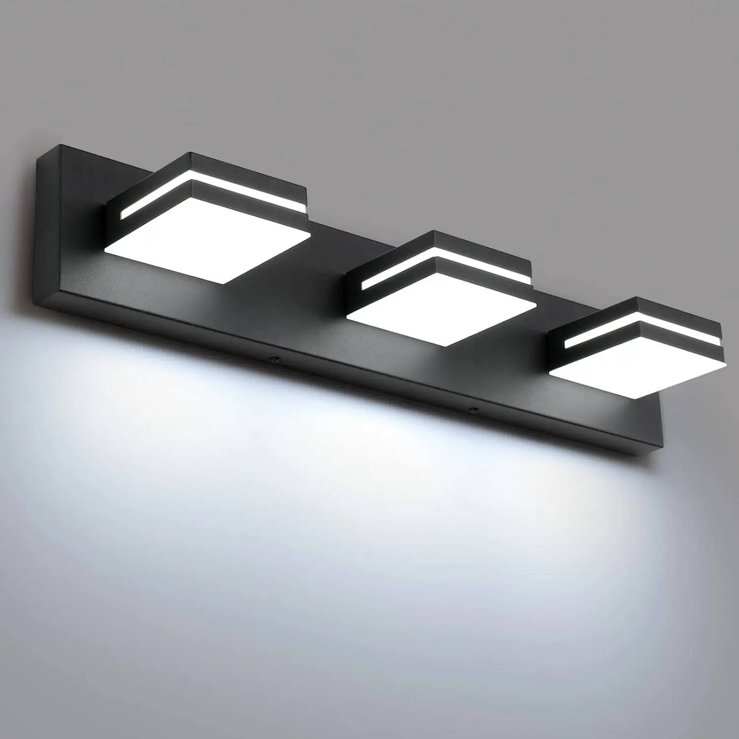 LED Dimmable Bathroom Vanity Light Fixtures, 1600LM Acrylic Matte Black Vanity Lights for Bathroom, Modern Wall Lighting Fixtures Over Mirror Kitchen Hallway (Natural White Light 5000K)