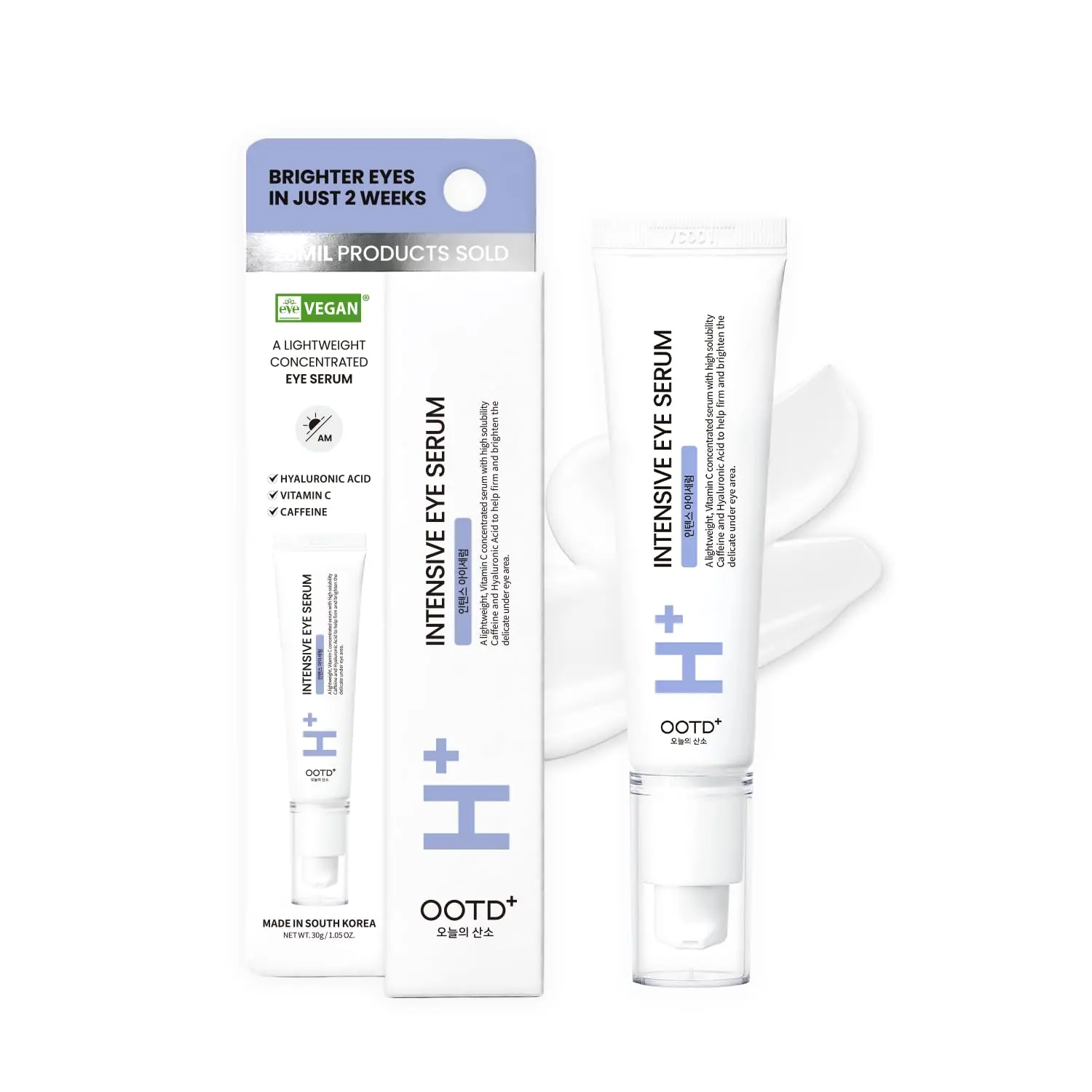 Korean Under Eye Serum for Dark Circles and Puffy Eye Bags, Hydrating & Firming Eye Care with Hyaluronic Acid, Vitamin C and Caffeine, Vegan Eye Serum (30g)