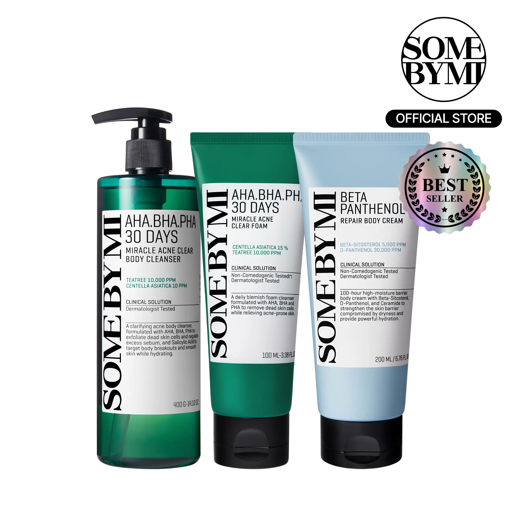 Face to Body Shower Routine Set – Korean Skin Care – Foam & Wash & Cream Routine to Treat Face & Back Acne, Body Odor Control & Repair Barrier