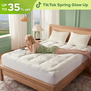 SpringGlowUp【BEDLORE】Bamboo Cooling Mattress Topper with Fitted Sheet, Thick & Plush Luxury Topper, Breathable & Silky Soft for a Cool Sleep, Deep Pockets, Machine Washable, Ideal for Bedroom & Home Use