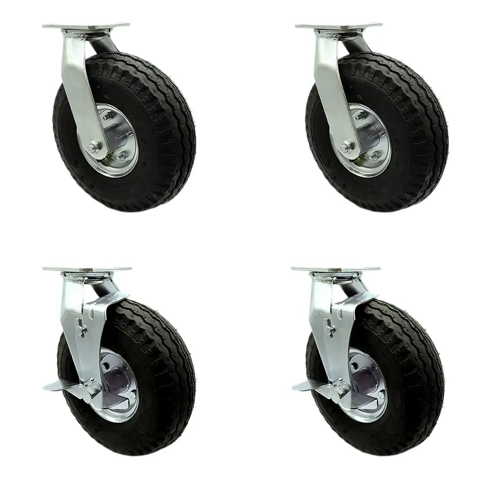 212 MAIN SCC-100S3504-PNB-BSL-2-TLB-2 10 in. Swivel Pneumatic Wheel Casters with Black Rubber Tires, Set of 4