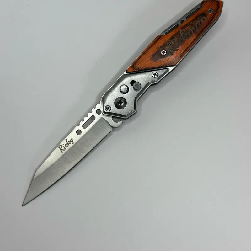Wood Handle Folding Pocket Knife – Custom Engraved*