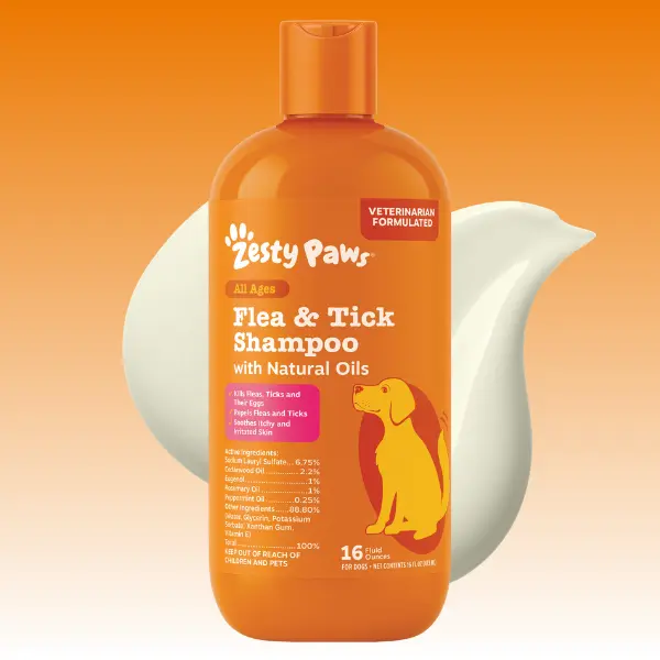 Zesty Paws Flea & Tick Removal Shampoo for Dogs - 16-fl oz Natural Soothing Deodorizing Cleaning Formula with Cedarwood Oil & Peppermint for Skin & Coat Care