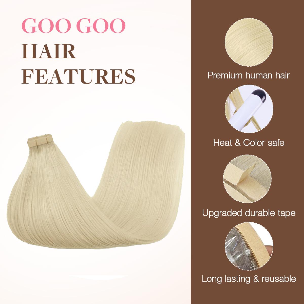 GOO GOO Tape in Hair Extensions Human Hair Extensions Natural Straight, 20PCS/Pack, 14-24Inch 50G Seamless Tape in, Invisible Tape in Hair Extensions Silky Remy Human Hair#Greenish#TikTokShopSpringGlowUp
