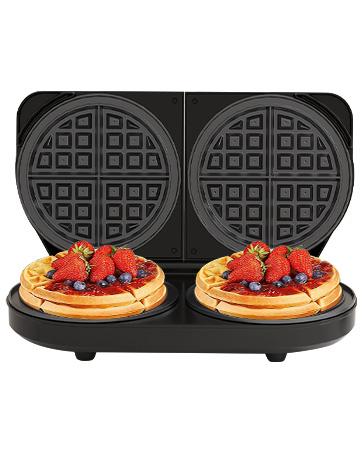 YASHE Double Waffle Maker 6 Inch 1400W Belgian Waffle Maker with Nonstick Plates, Temperature Knob & Cool-Touch Handles