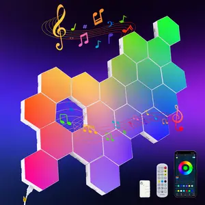LED Holiday Lights,Hexagon - RGB Wall Panels with Music Sync, Smart App & Remote Control, DIY Modular Hex Light for music parties, Halloween, Christmas and Easter interior décor,20 pcs