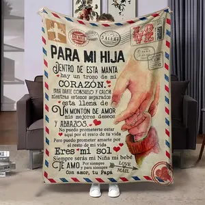 A Spanish letter: papa gives a blanket to his daughter, papa & mama give Birthday gift for son & daughter. A soft and comfortable flannel blanket, perfect for various occasions, a Valentine's Day gift.Easter Gifts for Kids