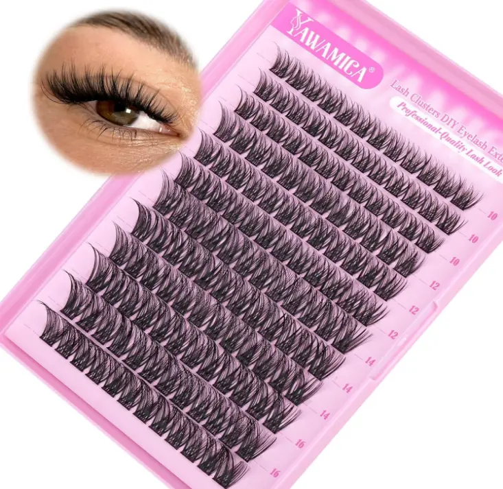 Yawamica Wispy Lash Clusters C Curly Individual Lashes DIY Cluster Eyelash Extensions 10-16mm Natural Eyelash Clusters 144 pcs Soft Lashes Clusters with Thin Lash Band DIY Lash for Self Application