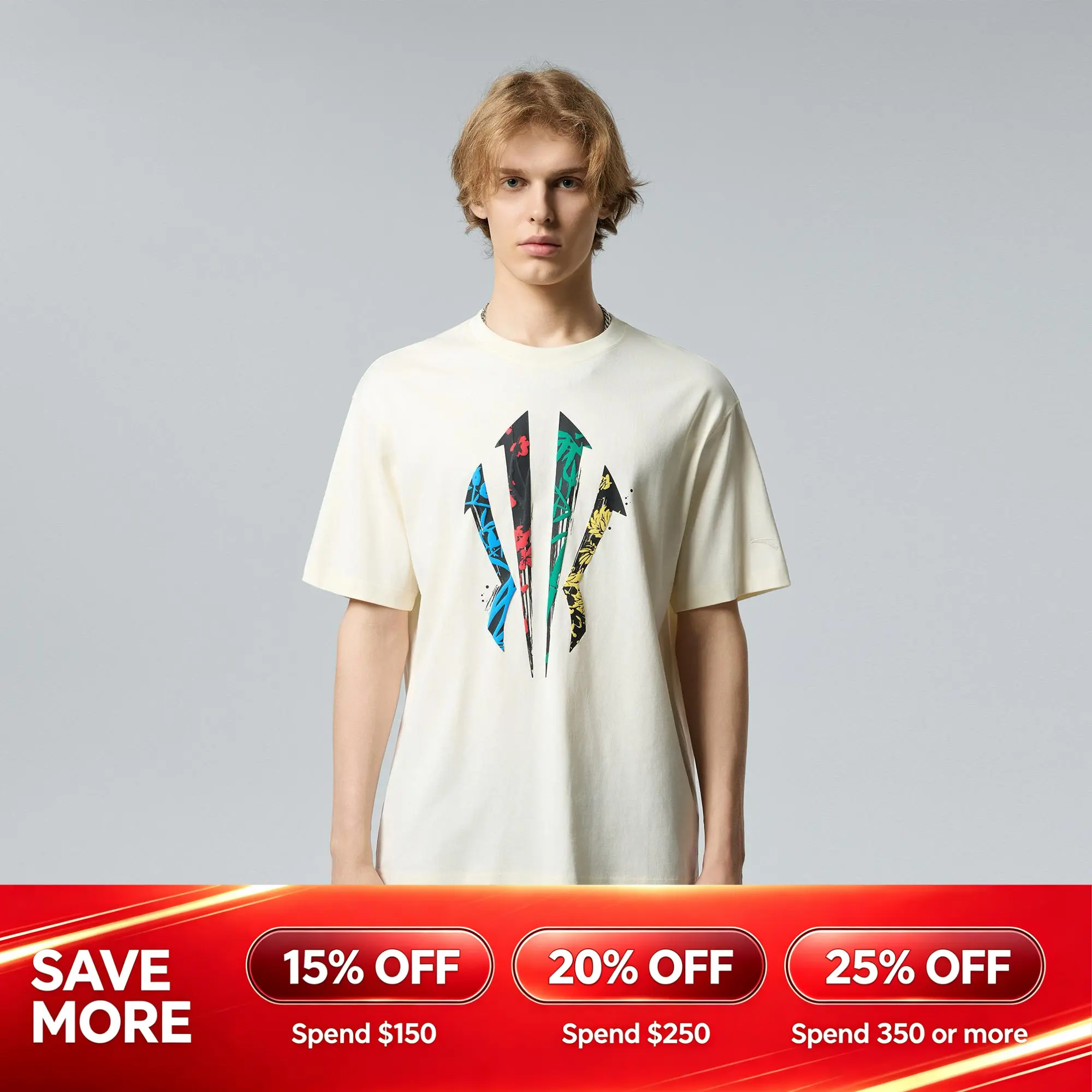 ANTA KAI Logo Tee Men's Breathable Cotton Crewneck Short Sleeve T-Shirt in Casual Tropical Style