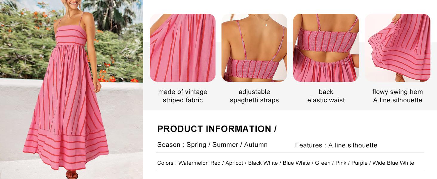 Ebossy Women's Summer Striped Back Smocked Maxi Dress Sleeveless Sexy Spaghetti Strap Cut Out Flowy Swing Long Dress Casual Womenswear Ebossy Women's Summer Striped Back Smocked Maxi Dress Sleeveless Sexy Spaghetti Strap Cut Out Flowy Swing Long Dress Casual Womenswear