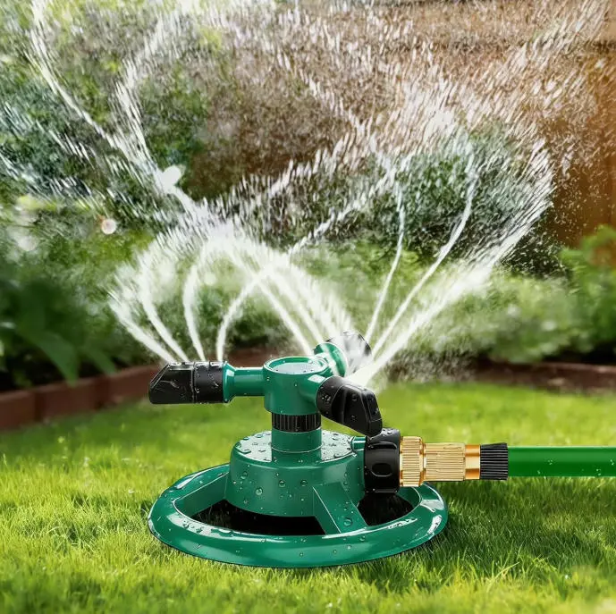 360° Rotating Lawn Sprinkler, Automatic Garden Water Sprinkler with 3 Nozzles, Large-Area Coverage for Yards & Plants, Father's Day Gift