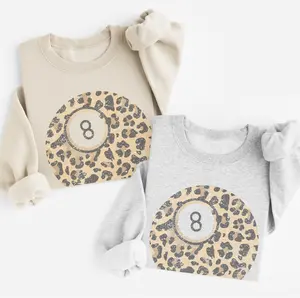 Vintage Western Sweatshirt Retro Boho 8 Ball Sweatshirt Retro Eight Ball Leopard Pullove Lucky 8 Ball Sweater Pool Billiards Womens Top Casual Womenswear Sublimation Crewneck