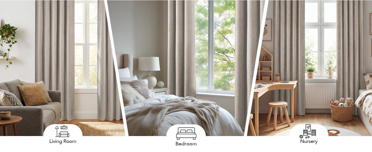 Deconovo Linen Total Blackout Curtains ,2 Panels Thermal Insulated Room Darkening Drapes for Bedroom Living Room, Rod Pocket/Back Tabs, Soft Window Drape, Modern Home Curtain