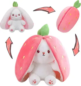 Strawberry Bunny Plush Toy Soft Kawaii Perfect for Cuddling Gifting or Decorating Your Bed Shelf Ultra Soft Fabric - Stuffed Animal Valentine's Day gifts