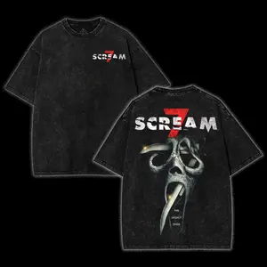 Scream 7 Movie Ghost Face The Legacy Ends Movie Graphic Tee Horror Action Film Oversized Acid Washed Lightweight Cotton Men Shirts Movie Streetwear Casual Menswear Unisex Clothing, Gift for Horror Movie Fans