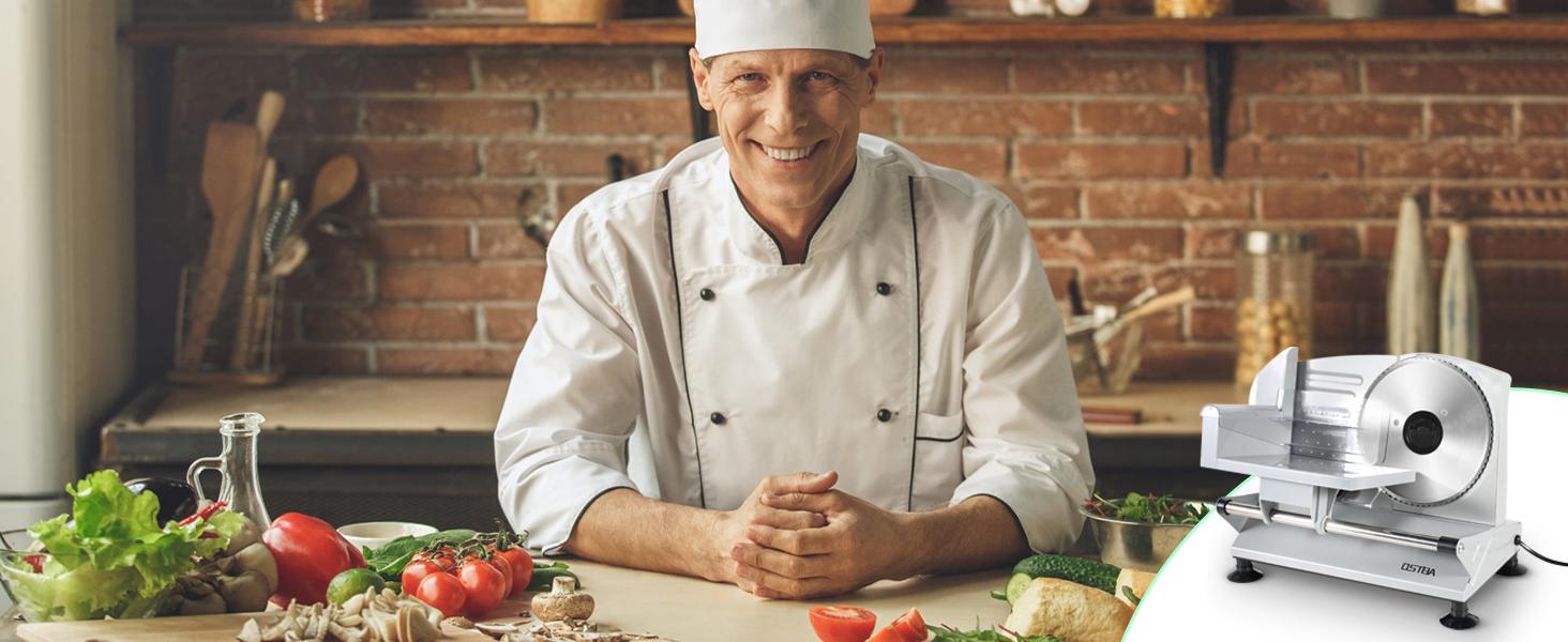 OSTBA Meat Slicer Machine for Home, Electric Deli Food Slicer with Removable 6.7” Stainless Steel Blades, 0-15mm Adjustable Thickness, Easy to Clean, 150W, Ideal for Cold Cuts, Cheese, Bread, Fruit