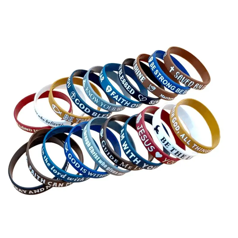 20 Pcs Bible Verse Bracelets Bulk Rubber Religious Bracelets Silicone Bible Verses Wristbands Faith Hope Belief Wristbands Bracelets