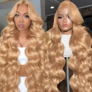 Honey Blonde Wig Human Hair 13x6 Body Wave HD Lace Front Wigs Human Hair Pre Plucked 180 Density Honey Blonde HD Lace Frontal Wigs 13x6 27# Glueless for Women 28inch