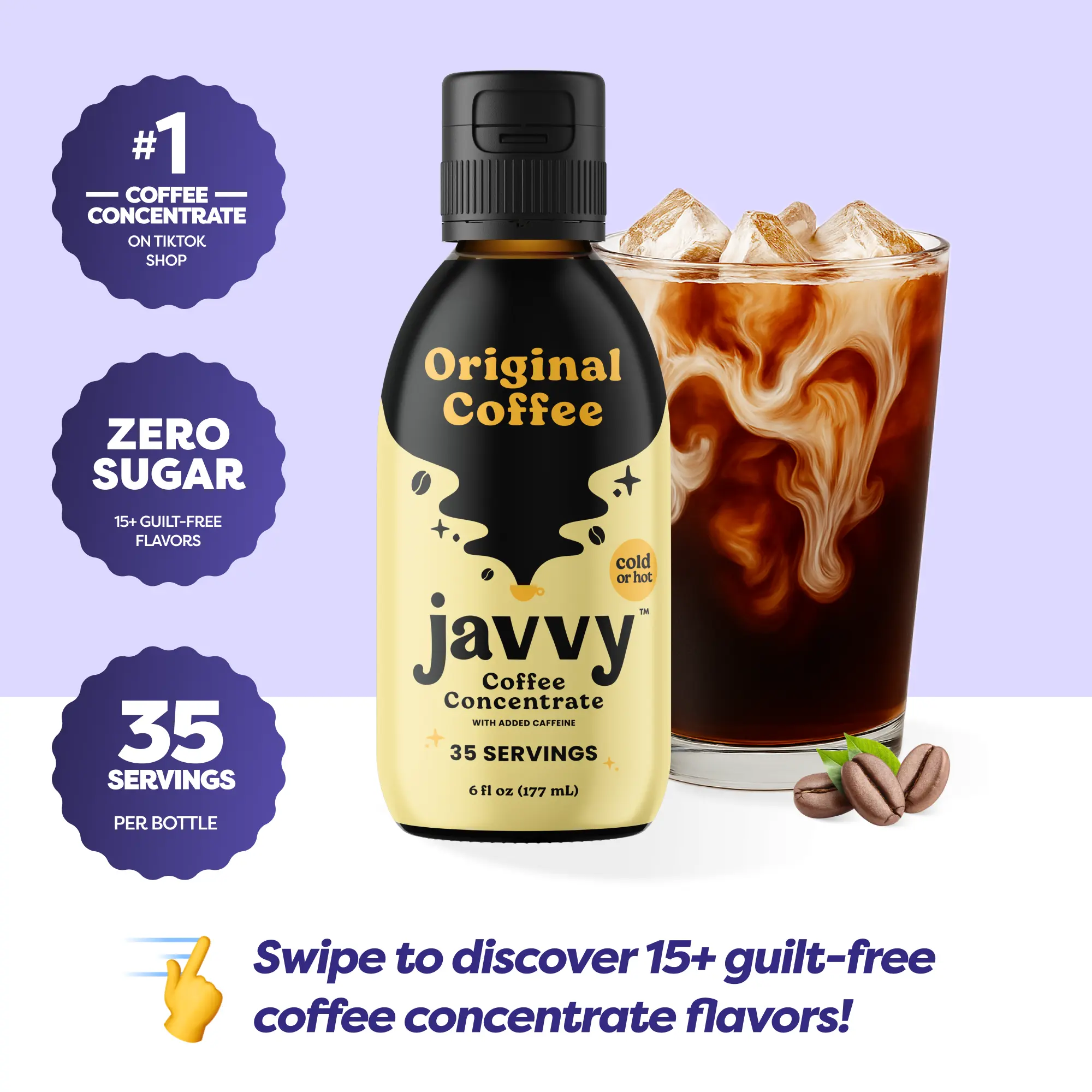 Javvy Coffee Concentrate - 35 Servings of Cold Brew Coffee, Perfect for Instant Iced Coffee Beverage Healthy Flavor