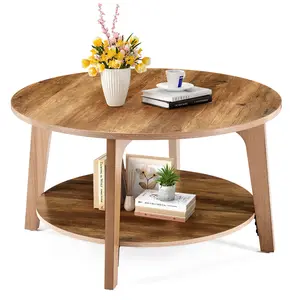 Round Coffee Table 36'' Wood Coffee Tables for Living Room with 2-Tier Storage