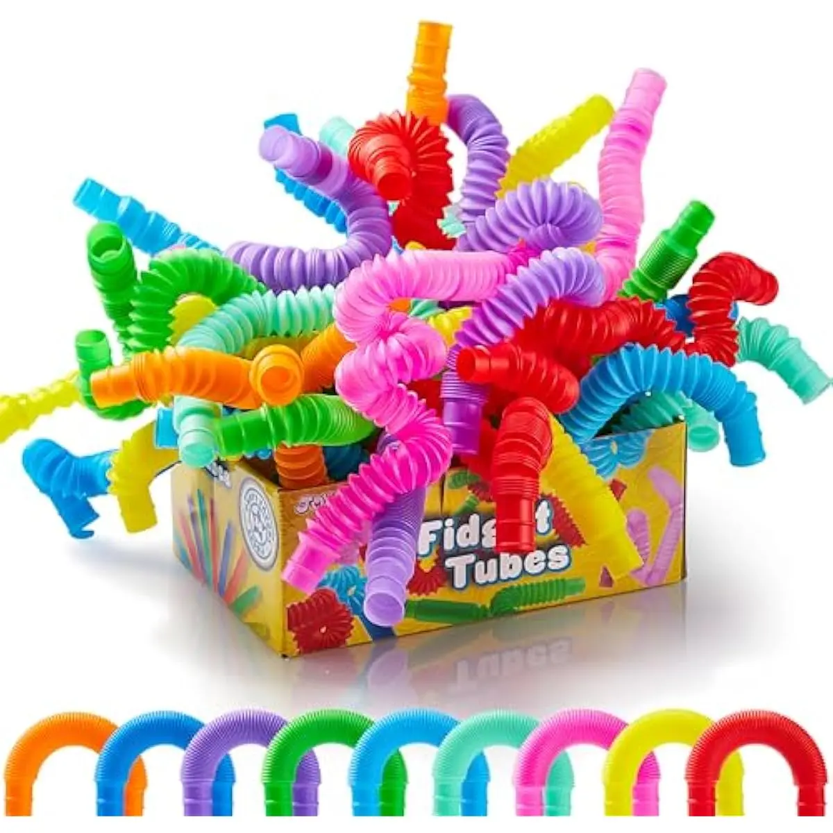 18 Pack Pop Tubes, Sensory Toys (Small) Fidget Toys Party Favors - 9 Colors, Creativity Learning & Fun for Toddler Kids - Perfect for Prizes Goodie Bags, Classroom School Reward