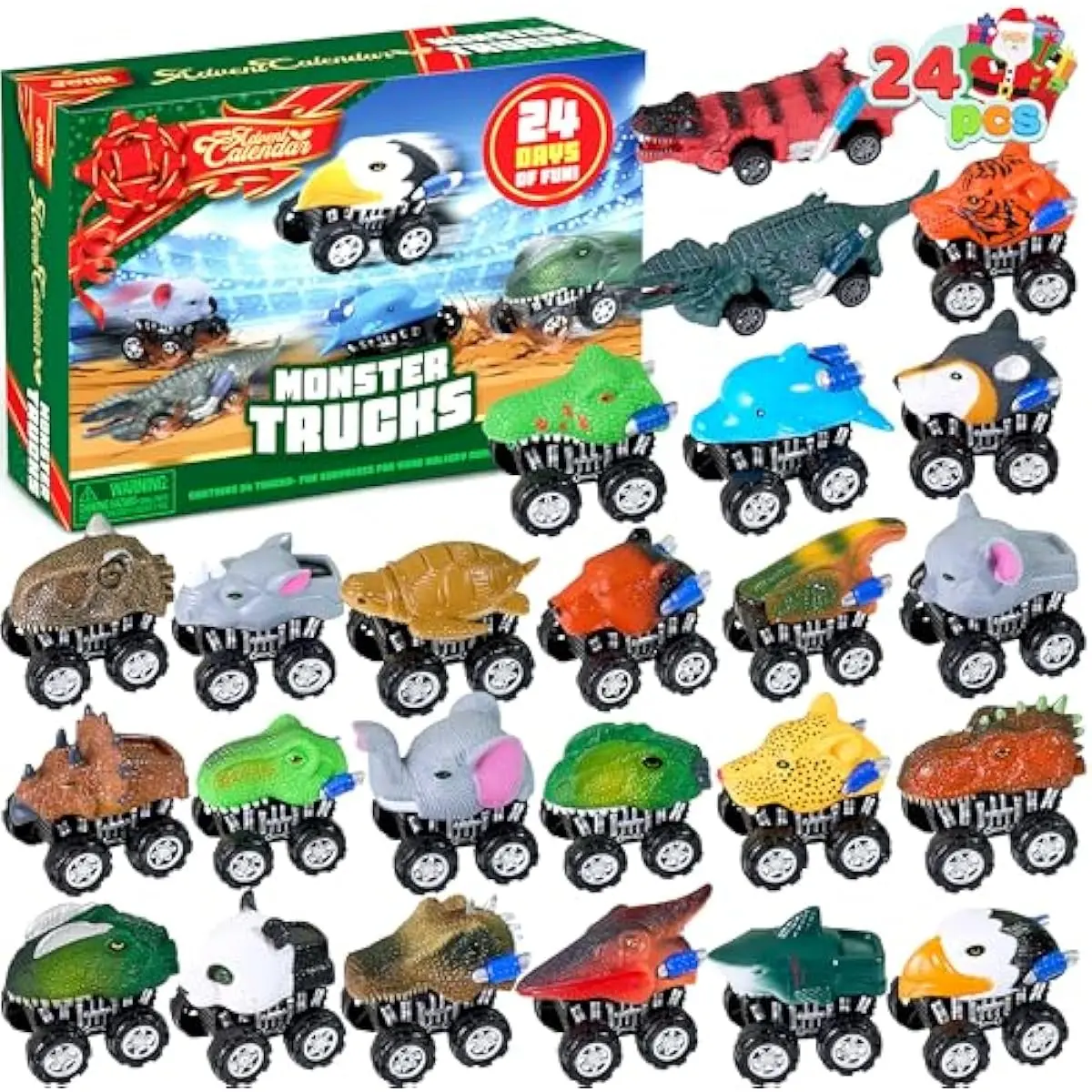 2025 Christmas Advent Calendar, 24 Days Countdown Calendar Toys with Monster Truck Toys, Christmas Party Favor Gifts, Xmas Countdown, Xmas Gift Classroom Prizes