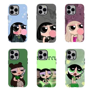 Y2K Powerpuff Girls Shockproof Tough Phone Case, Green Bubbles Blossom Buttercup Protective Cover for iPhone 11 12 13 14 15 16 17 Pro Max Plus