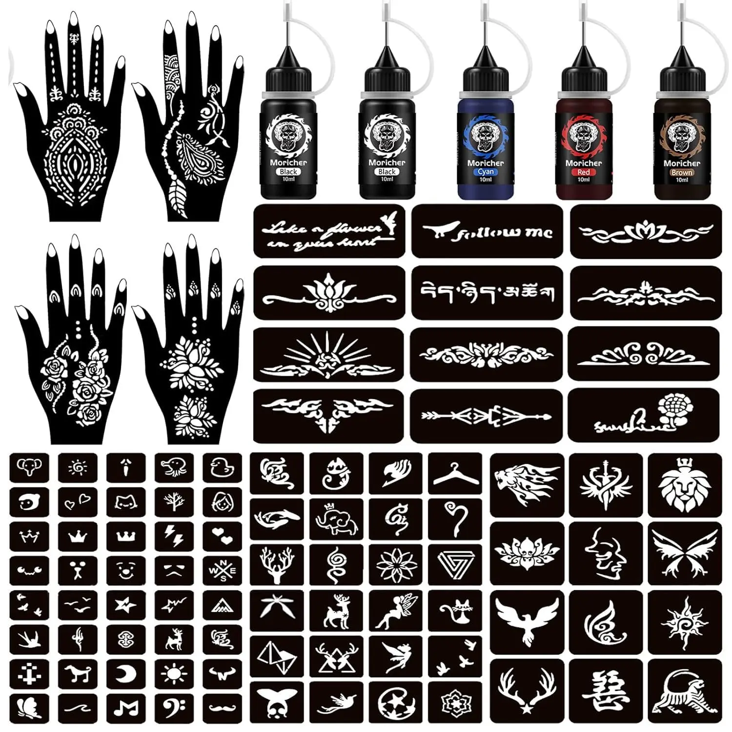 Henna tattoo kit Temporary Tattoo Kits 5 cones 96 Stencils Gifts for DIY Art Party Henna tattoo kit Temporary Tattoo Kits 5 cones 96 Stencils Gifts for DIY Art Party