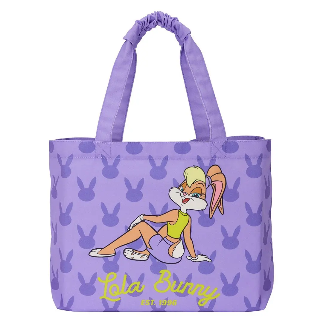 Loungefly Warner Bros Looney Tunes Lola Bunny Canvas Tote Bag, Graphic, Adjustable Strap, Casual Wear, All Over Print, Basic, Silhouette Motif, Zip Closure, Lightweight, Hand Wash Only, Fashion Patterned Bag, Cute Tote Bags