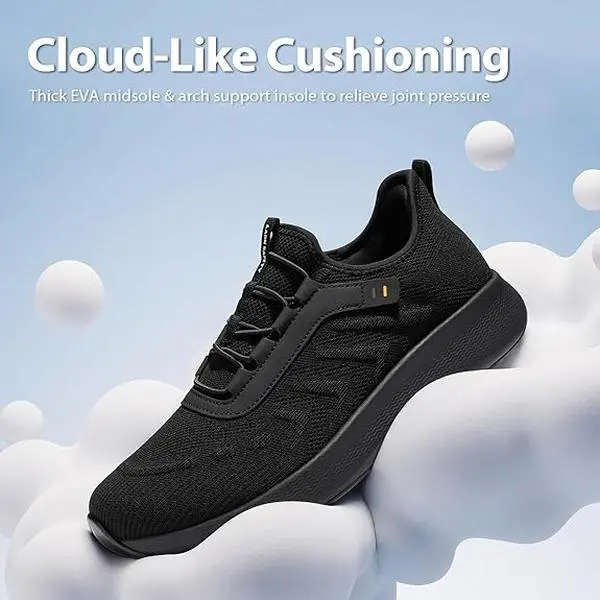 Men's Casual Knit Upper Lace-Up Walking Shoes - Waterproof, Arch Support, Cushioned EVA Midsole, Non-Slip Rubber Sole, Lightweight Orthopedic Sneakers for Outdoor Daily Wear Work, Men's Shoes, Nonslip Walking Shoes, Outdoor Walking Footwear