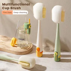 5-in-1 Multifunctional Bottle Scrubber Set – Straw Brush Included, Cleans Bottles, Cups, Straws & More (Cream White/Jasmine Green)