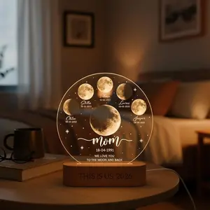 Mothers Day Gift for Mom Personalized Moon Phase Plaque , Custom Lunar By Date Moons Phase with Kids Names, Fathers Day Gift, Birthday Gift for Her