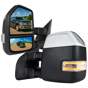 2017-2019 F-250/F-350/F-450/F-550 Power Adjustable, Heated, BSM, ATS, & Manual Extendable Towing Mirrors w/ Clear Lens LED Turn Signal, Clearance, & Auxiliary Lights