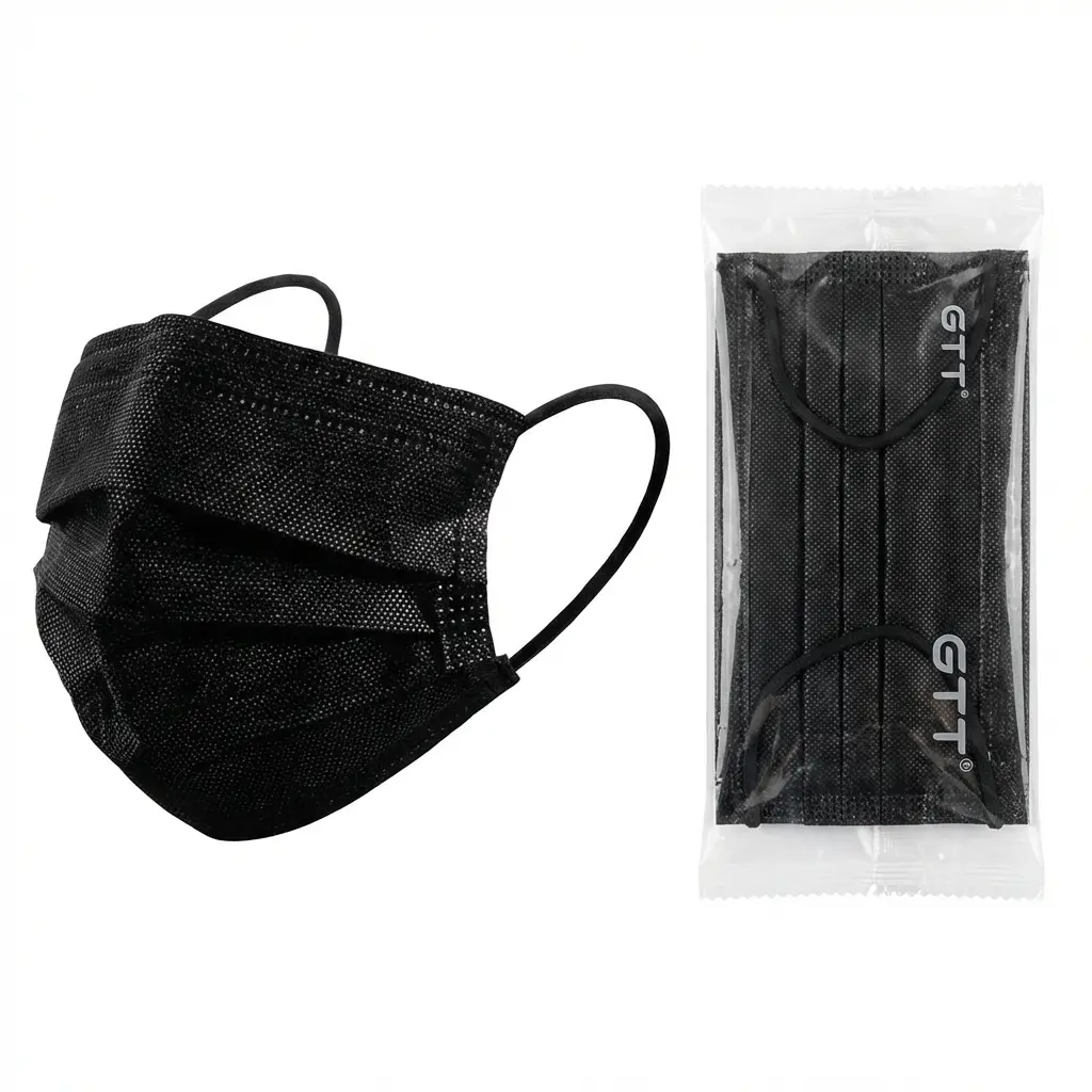 100-pack black disposable face masks - Medical-grade three-layer filtration protection - Breathable and comfortable ear loop design - Individually packaged (essential!)