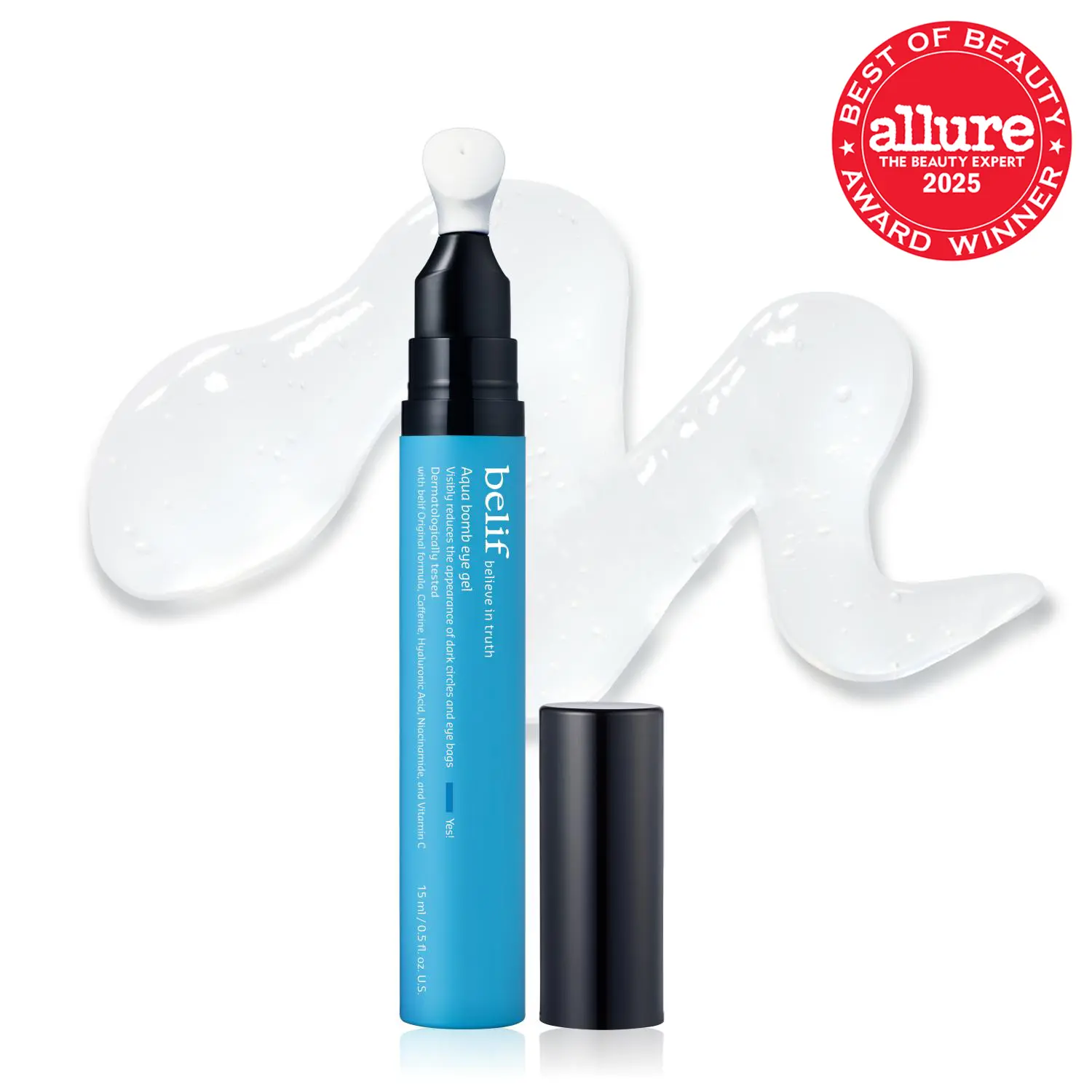 belif Aqua Bomb Eye Gel, Korean Skincare with Caffeine, Hyaluronic Acid & Niacinamide – Hydrating, Depuffing & Plumping Eye Cream with Cooling Ceramic Tip