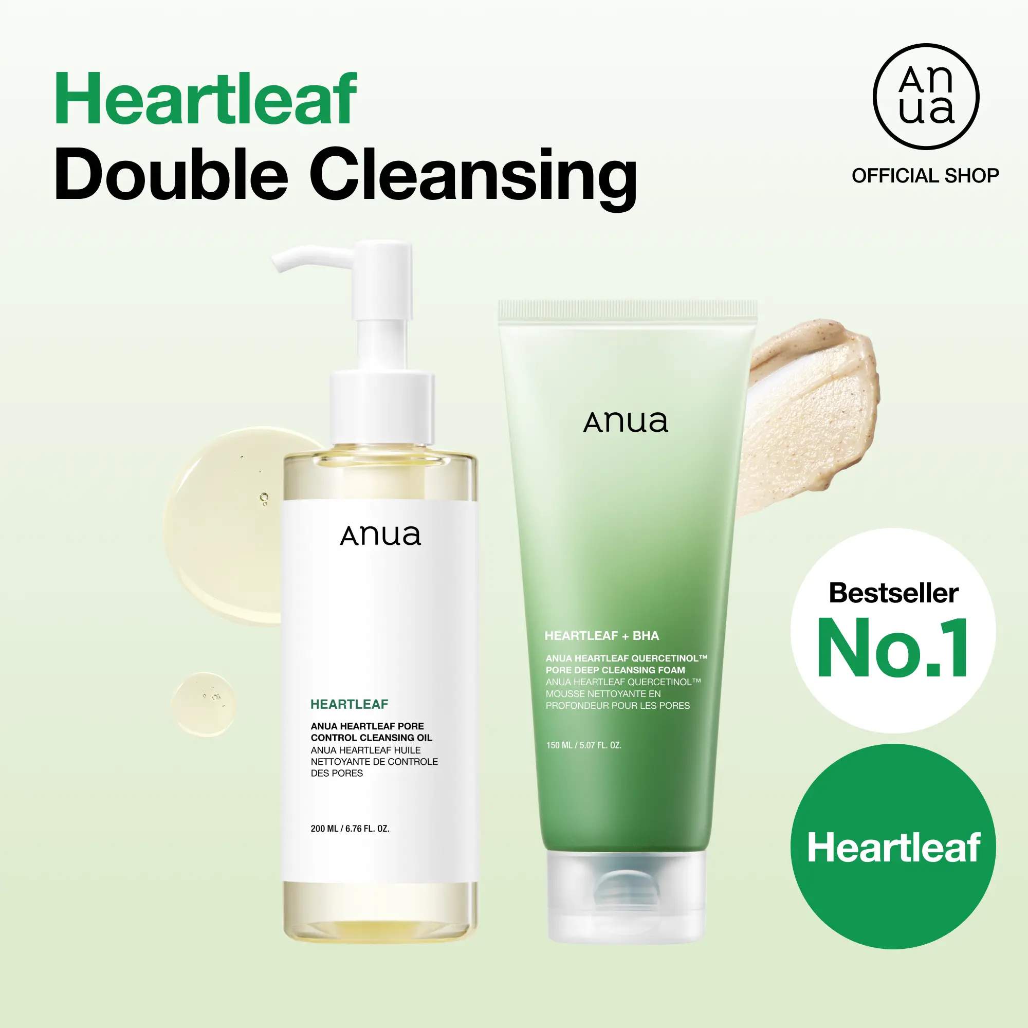[Anua] 100M Viral Double Cleanser Duo | Pore Cleansing Oil & Gentle Exfoliating Cleanser | Korean Skincare Kit for Clear, Hydrated Skin Mild Heartleaf